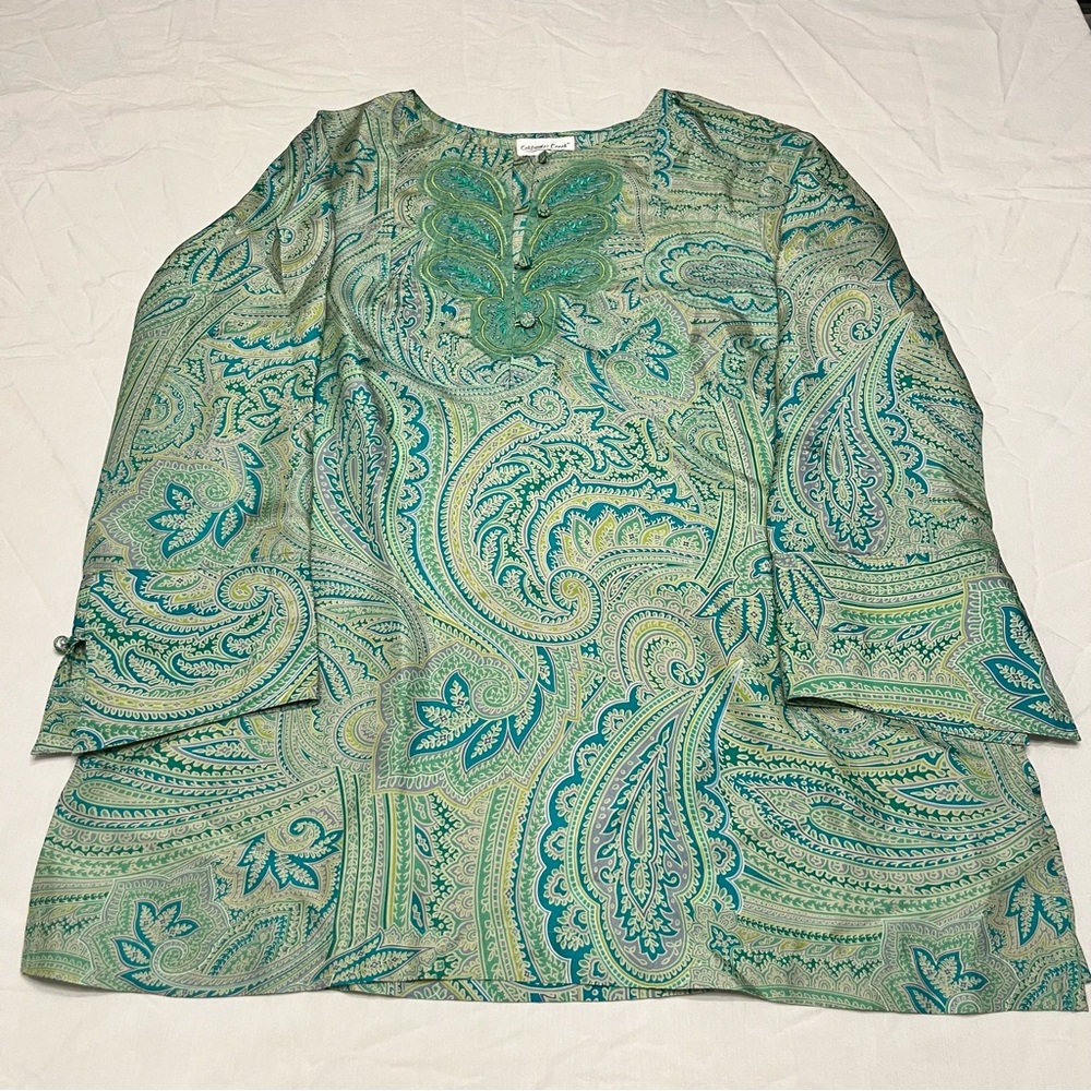 Coldwater Creek Teal and Lime Paisley Tunic